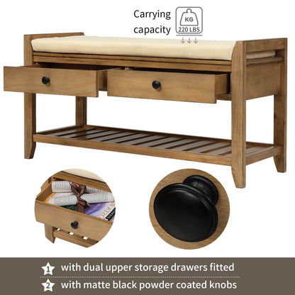 Shoe Rack with Cushioned Seat & Drawers, Entryway Storage Bench - Meissalivve