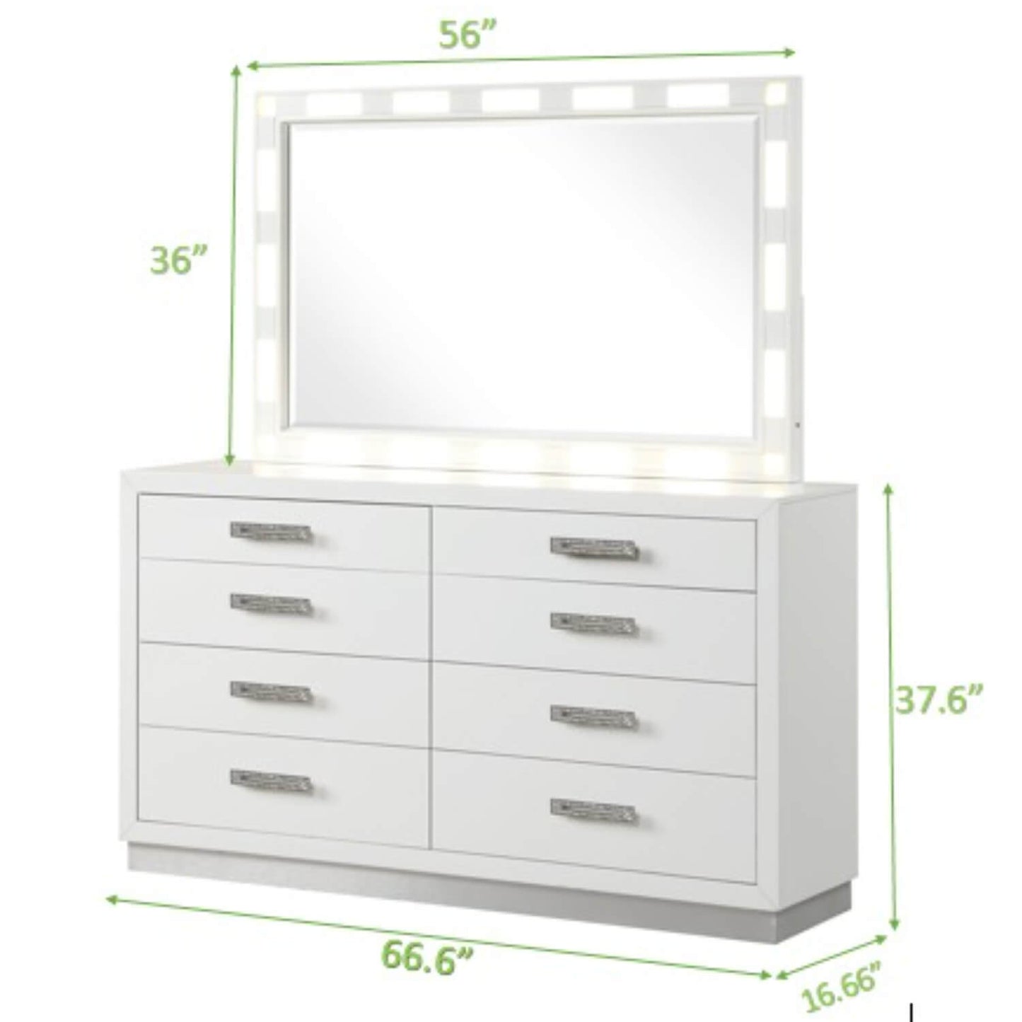 Coco Queen 5 Pc LED Bedroom Set Made with Wood in Milky White - Meissalivve