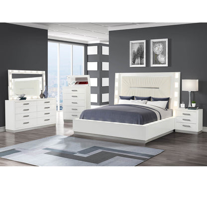 Coco Queen 5 Pc LED Bedroom Set Made with Wood in Milky White - Meissalivve