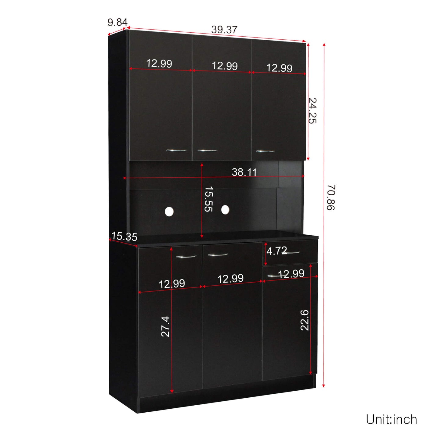 70.87" Tall Wardrobe& Kitchen Cabinet with 6-Doors - Meissalivve