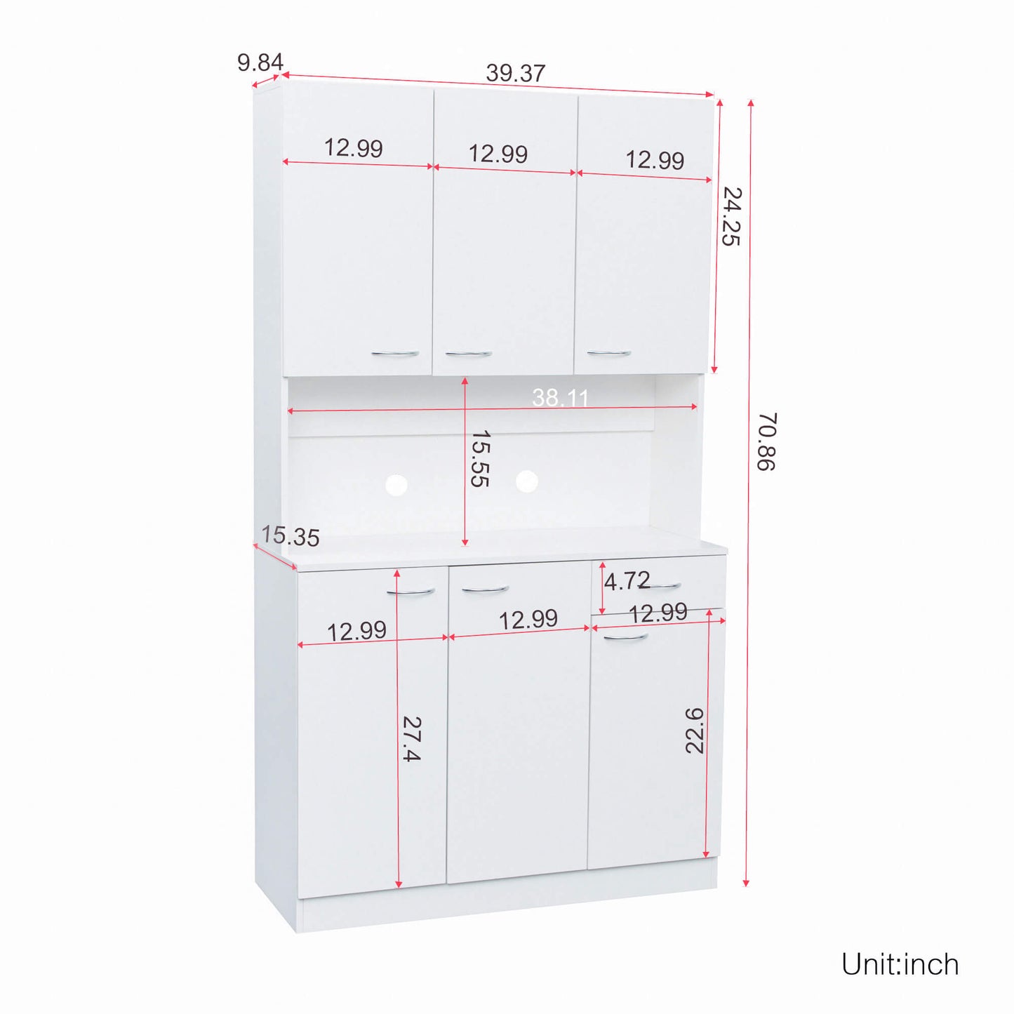 70.87" Tall Wardrobe& Kitchen Cabinet with 6-Doors - Meissalivve