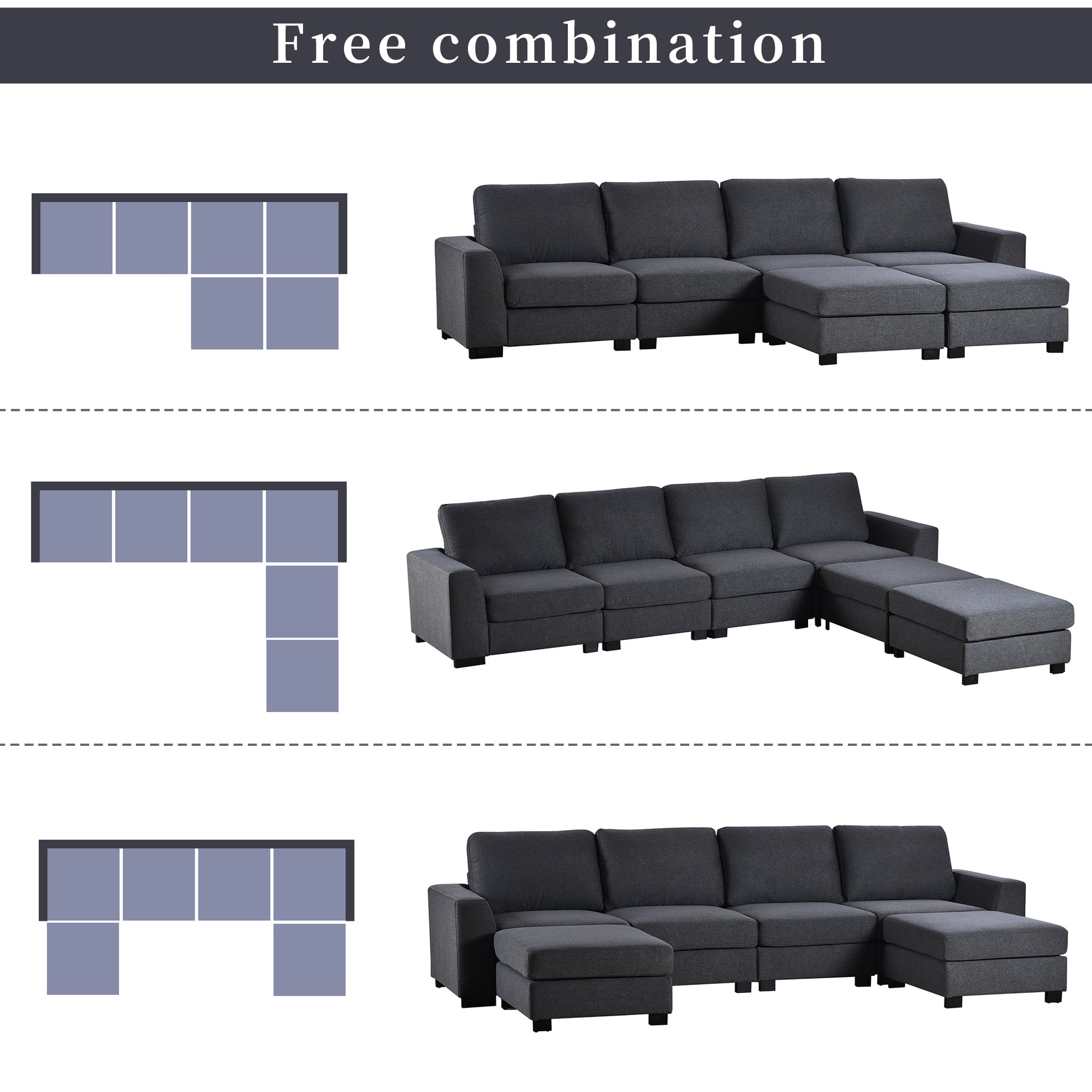 3 Pieces U shaped Sofa with Removable Ottomans - Meissalivve