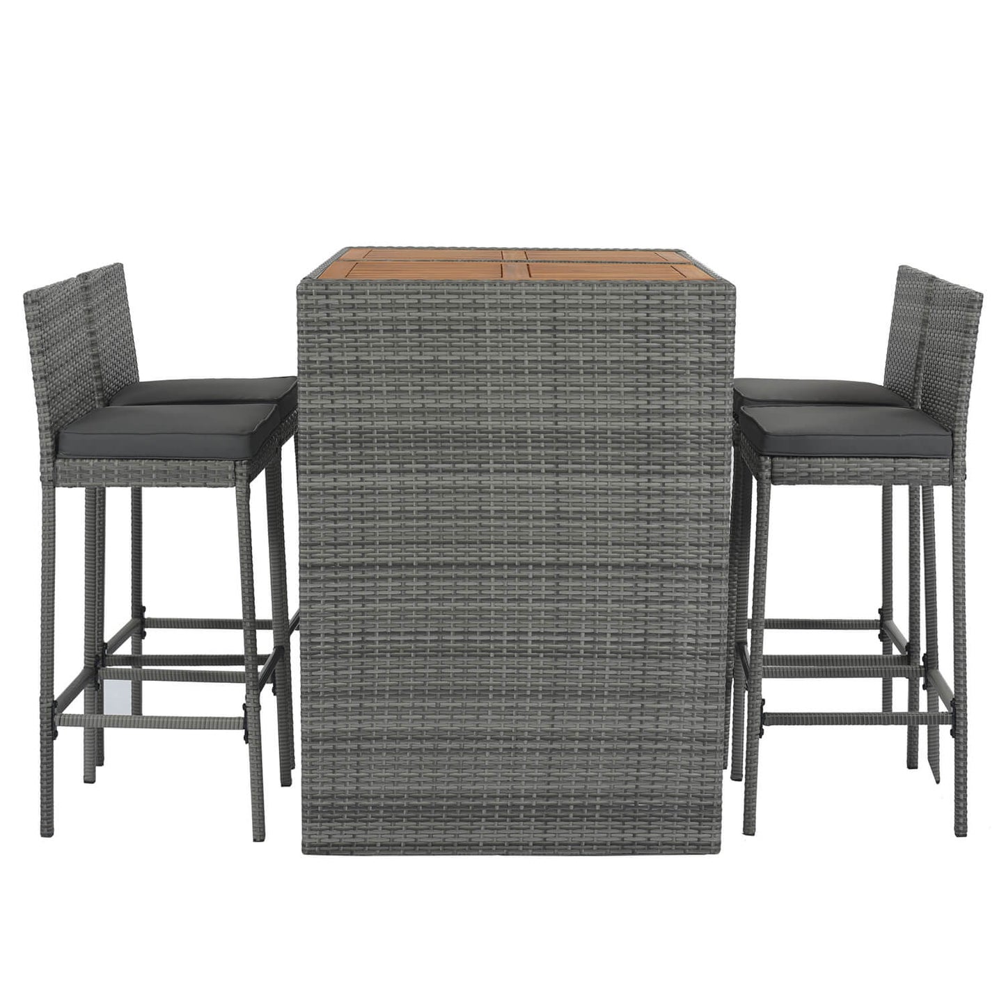 5-piece Outdoor Patio Wicker Bar Set, 4 Bar Height Chairs With 1 Acacia Wood Table - Meissalivve