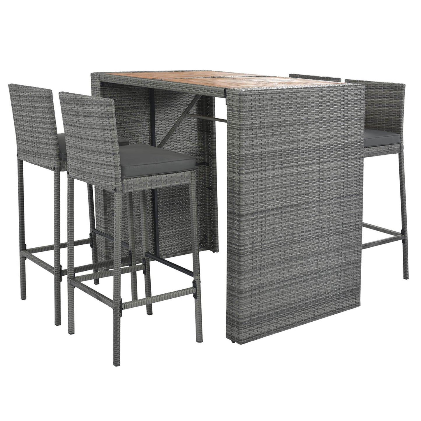 5-piece Outdoor Patio Wicker Bar Set, 4 Bar Height Chairs With 1 Acacia Wood Table - Meissalivve