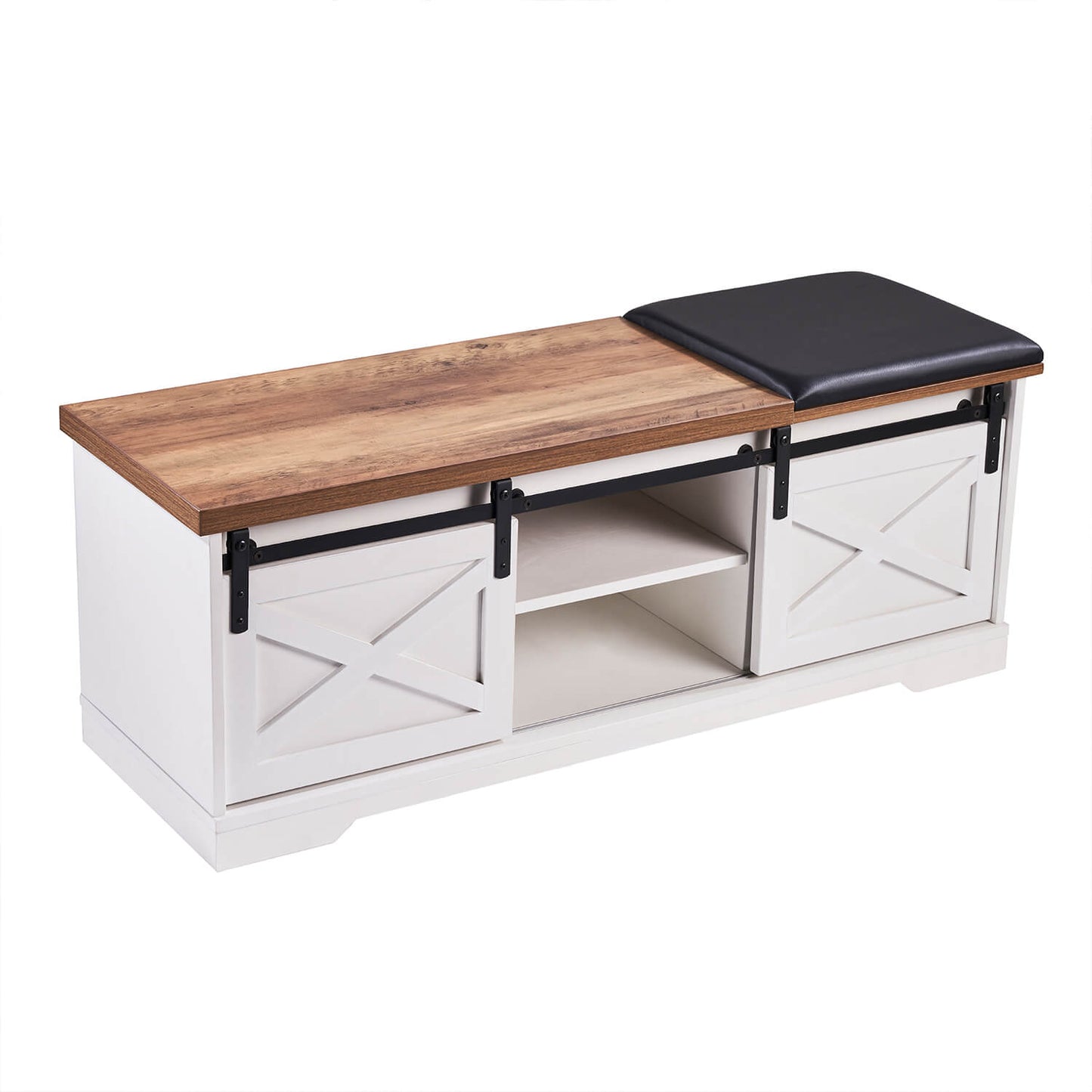 47 Inch Modern Farmhouse Sliding X Barn Door Litterbox Bench - Meissalivve