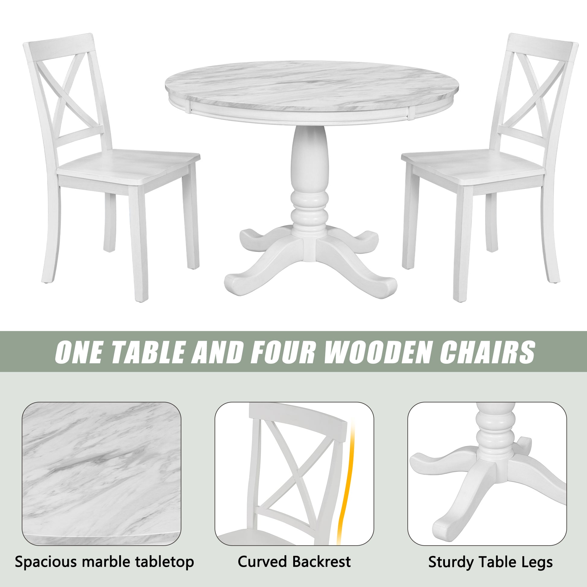 5 Pieces Solid Wood Dining Table and Chairs Set for 4 Persons - Meissalivve