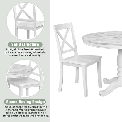 5 Pieces Solid Wood Dining Table and Chairs Set for 4 Persons - Meissalivve