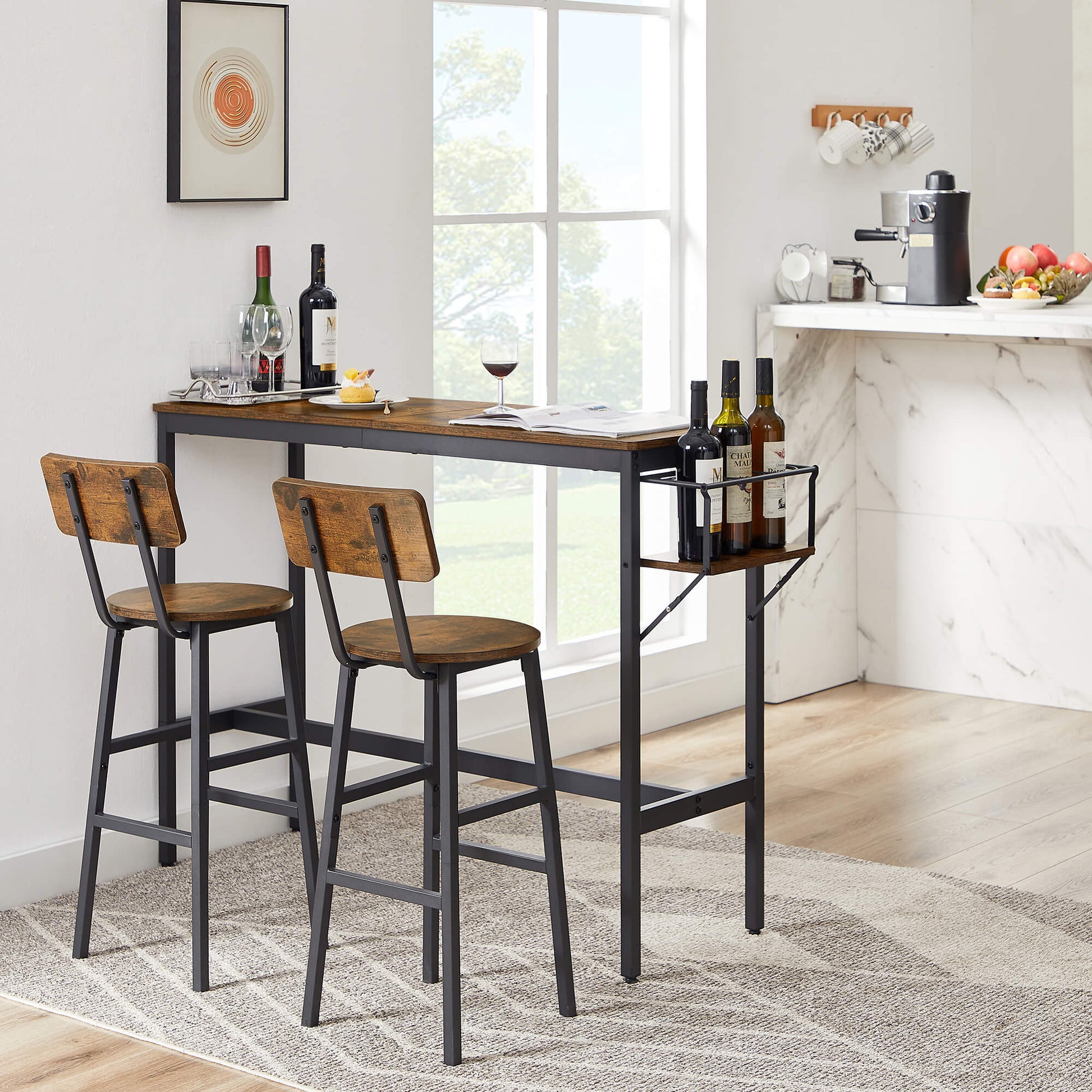 3-Piece Dining Bar Table&Chair Sets with Wine Bottle Storage Rack - Meissalivve