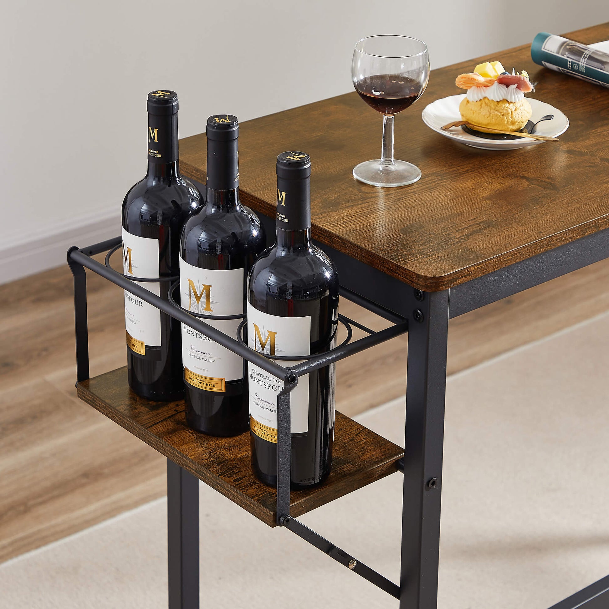 3-Piece Dining Bar Table&Chair Sets with Wine Bottle Storage Rack - Meissalivve