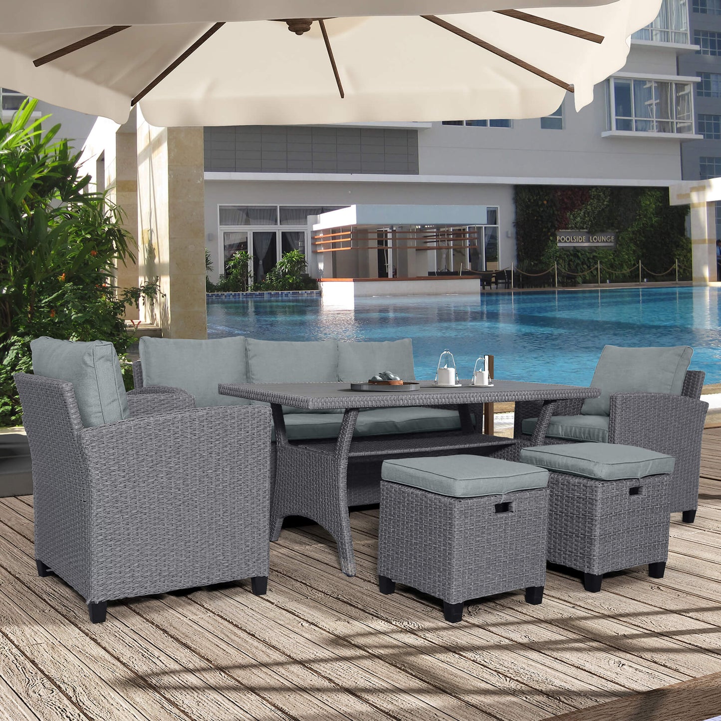 6-Piece Outdoor Rattan Wicker Set Patio Garden Backyard Sofa Set - Meissalivve