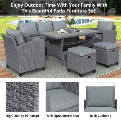 6-Piece Outdoor Rattan Wicker Set Patio Garden Backyard Sofa Set - Meissalivve