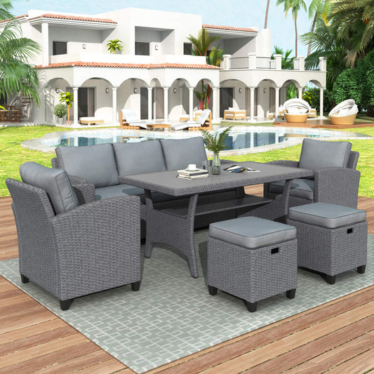 6-Piece Outdoor Rattan Wicker Set Patio Garden Backyard Sofa Set - Meissalivve