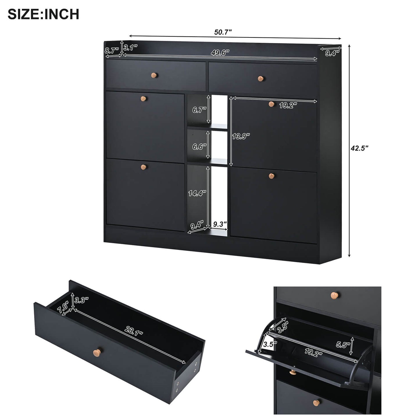 ON-TREND Modern Shoe Cabinet with 4 Flip Drawers, Black - Meissalivve