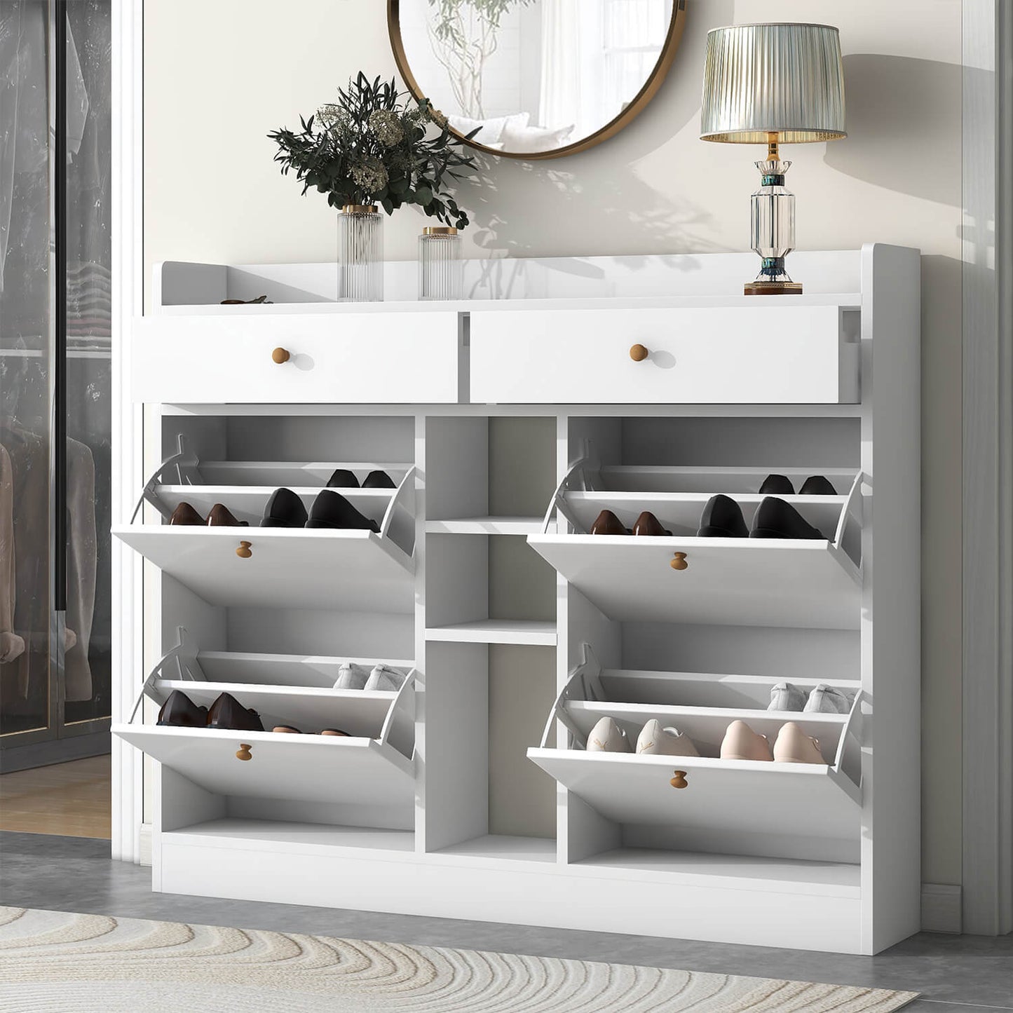 ON-TREND Modern Shoe Cabinet with 4 Flip Drawers, Black - Meissalivve