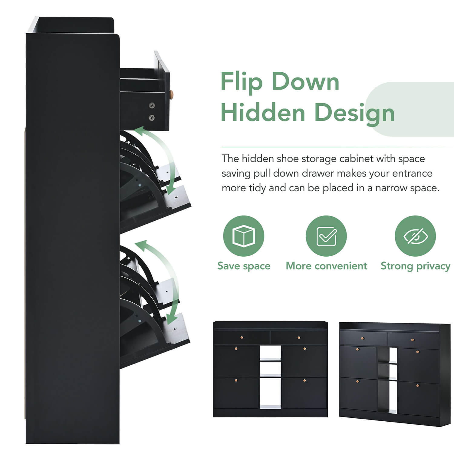 ON-TREND Modern Shoe Cabinet with 4 Flip Drawers, Black - Meissalivve