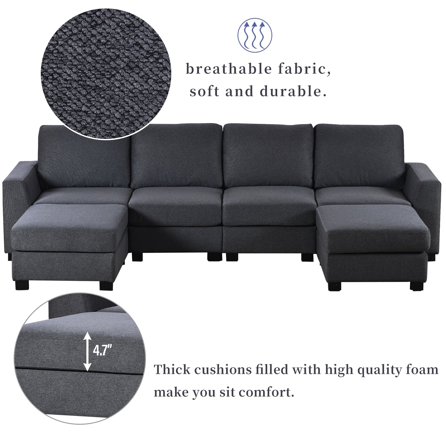 3 Pieces U shaped Sofa with Removable Ottomans - Meissalivve