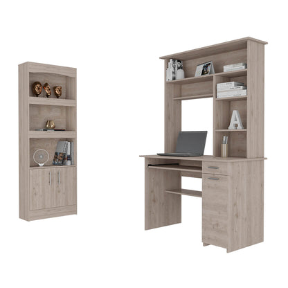 10-Shelf 4-Door 2-piece Office Set, Bookcase and Desk Light Gray - Meissalivve