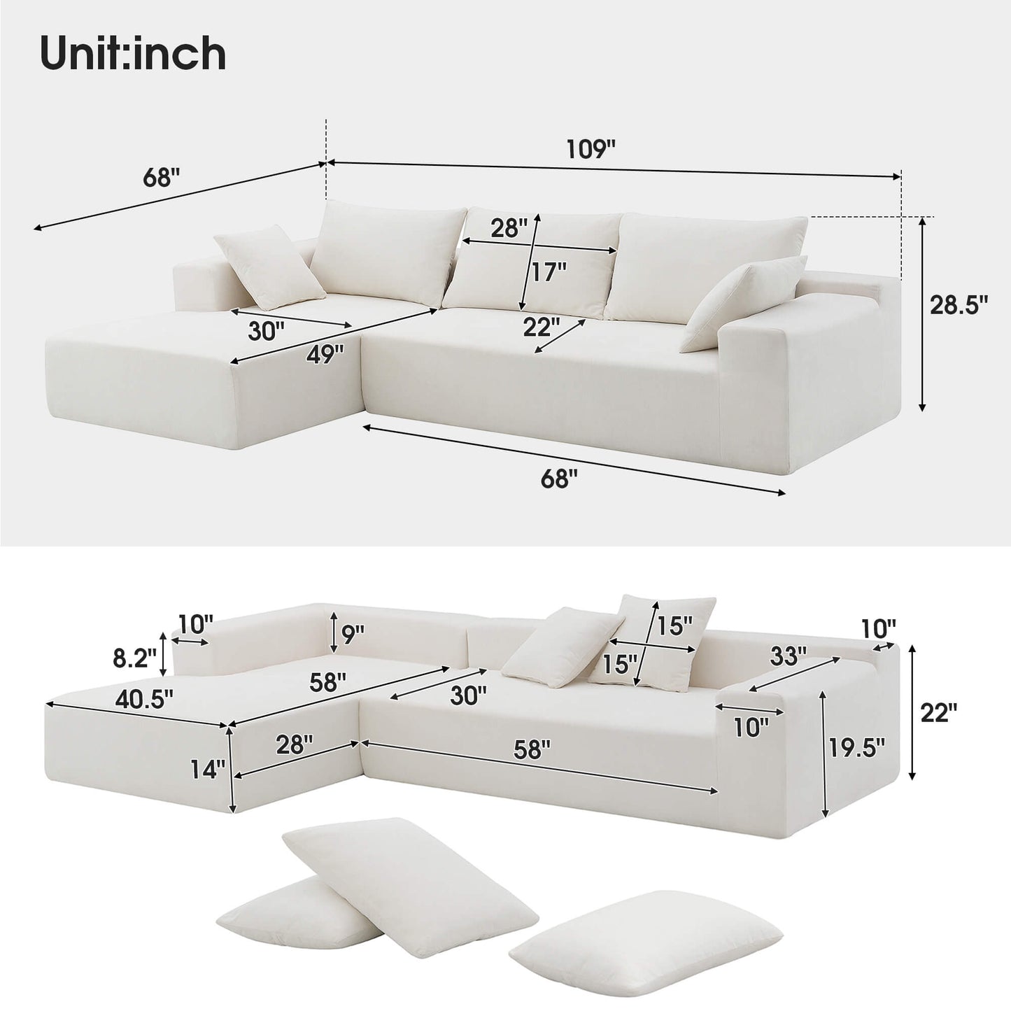 Modular Sectional Living Room Sofa Set, L-shape Sofa Couch for Living Rooms - Meissalivve