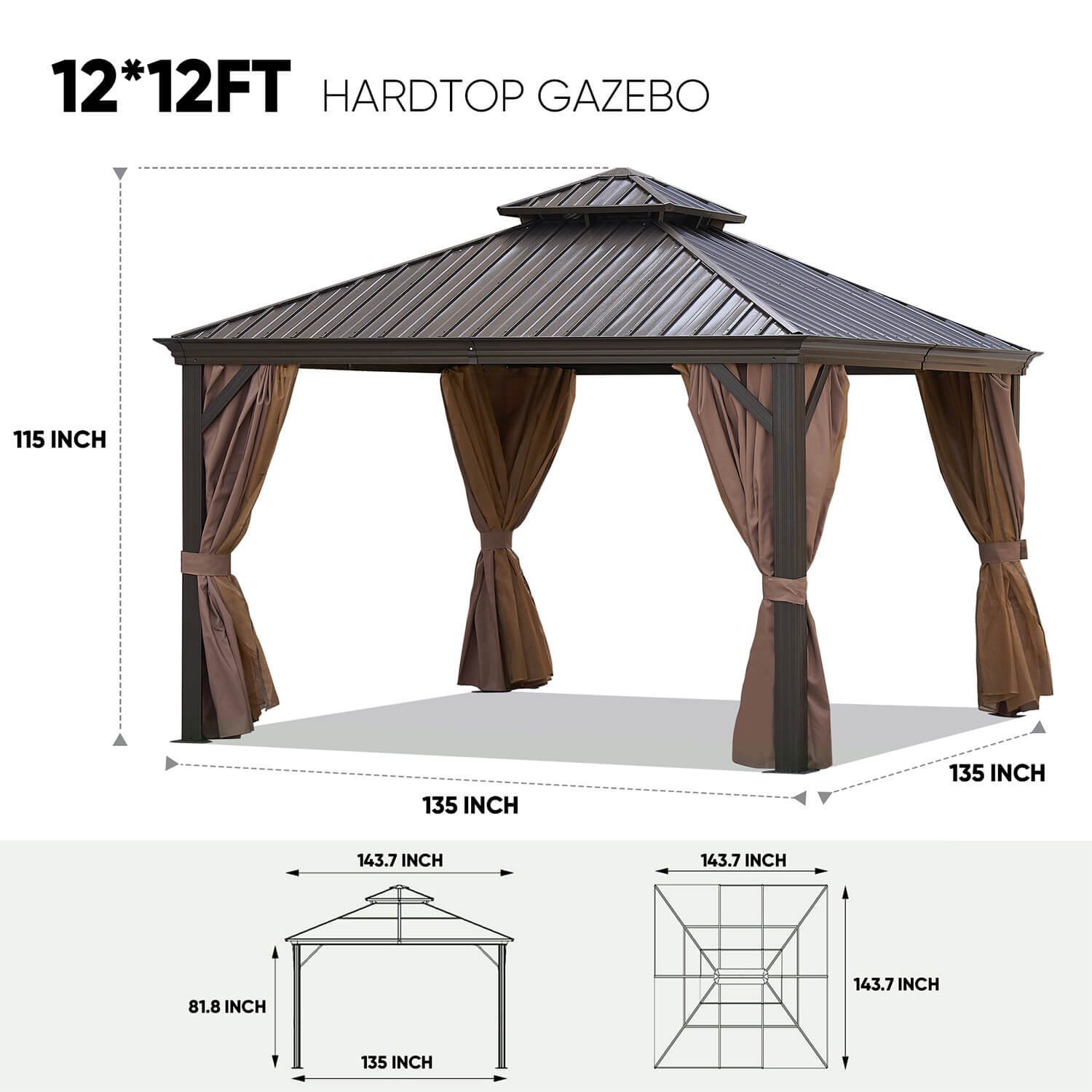 12*12FT Outdoor alu gazebo with steel canopy for Patio - Meissalivve