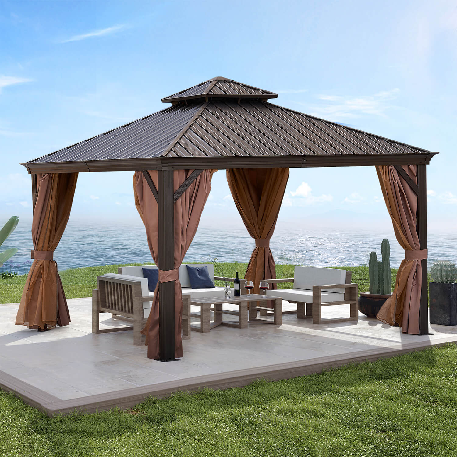 12*12FT Outdoor alu gazebo with steel canopy for Patio - Meissalivve