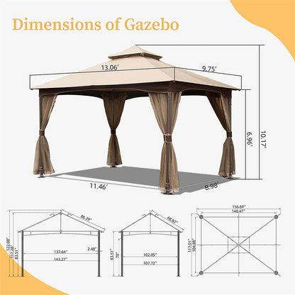 10'x13' Gazebo, Metal Frame Double Roof Soft Top Patio Gazebo - Meissalivve