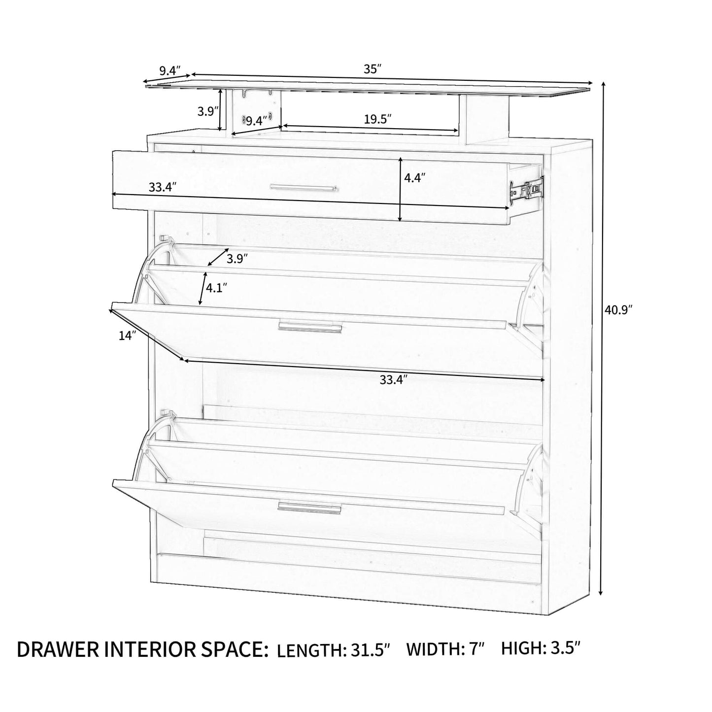 LED Light Standing Shoe Rack, Tempered Glass Top Shoe Cabinet with Drawer - Meissalivve