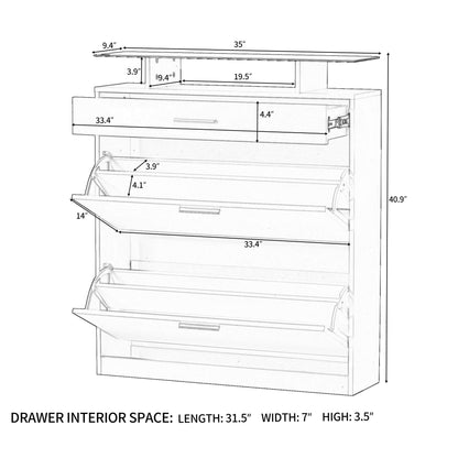 LED Light Standing Shoe Rack, Tempered Glass Top Shoe Cabinet with Drawer - Meissalivve