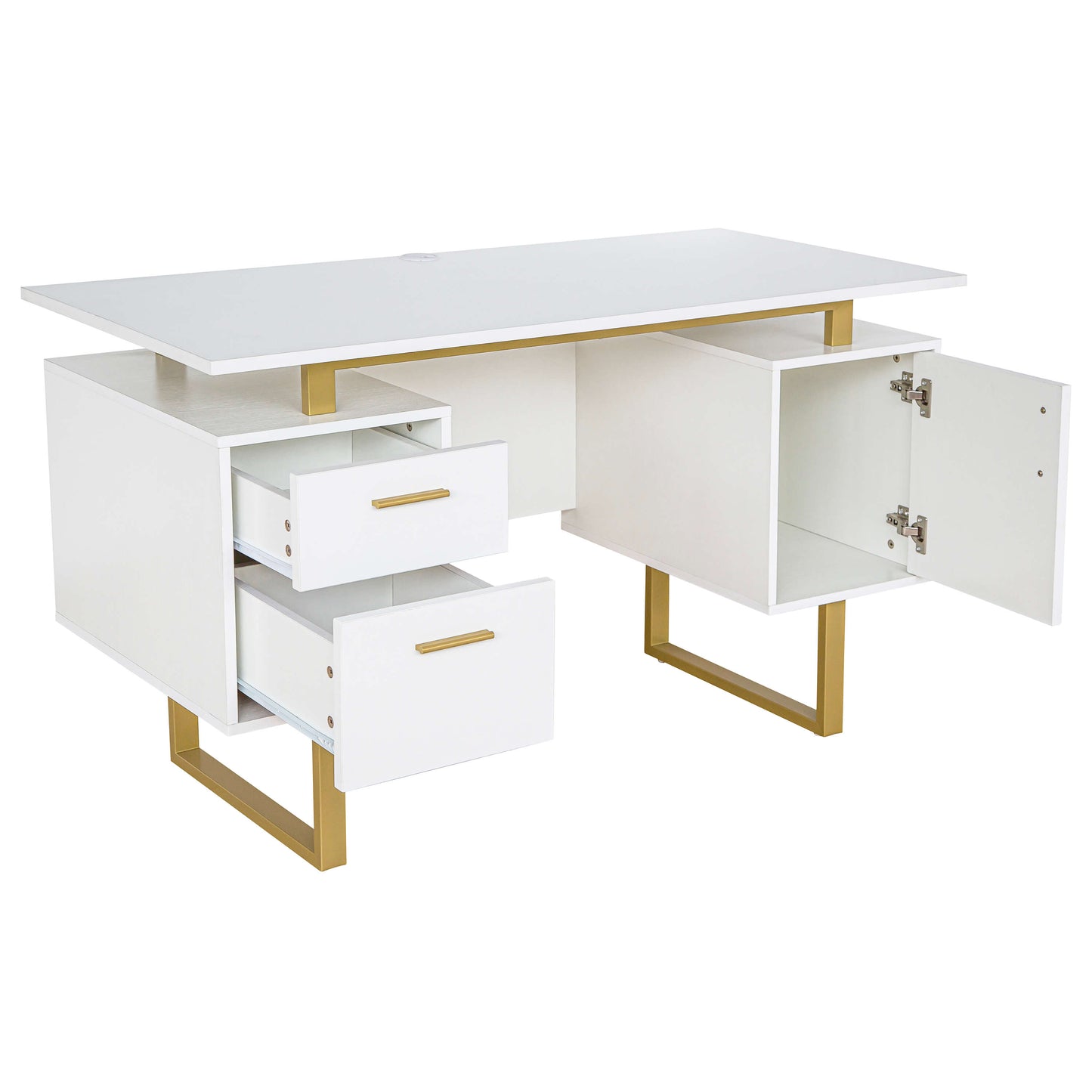 White and Gold Desk for Office with Drawers & Storage - Meissalivve