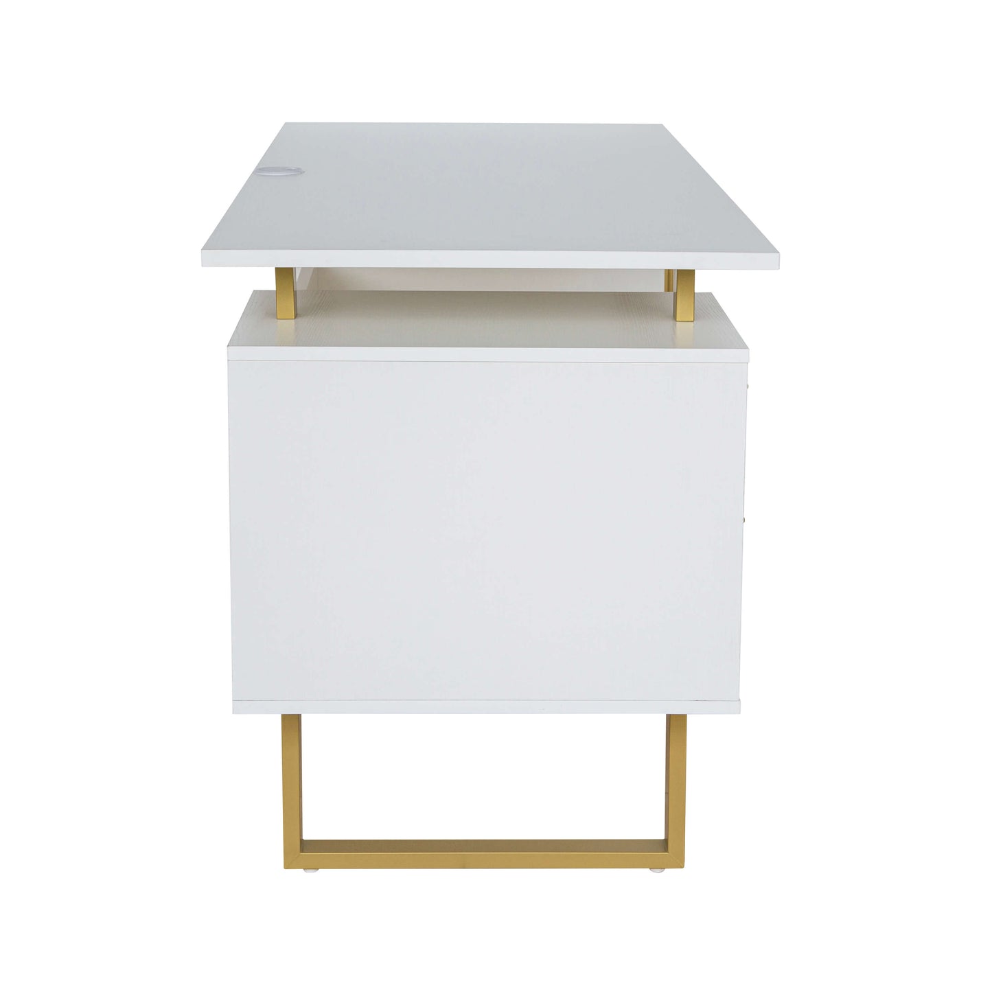 White and Gold Desk for Office with Drawers & Storage - Meissalivve