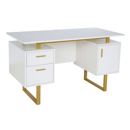 White and Gold Desk for Office with Drawers & Storage - Meissalivve