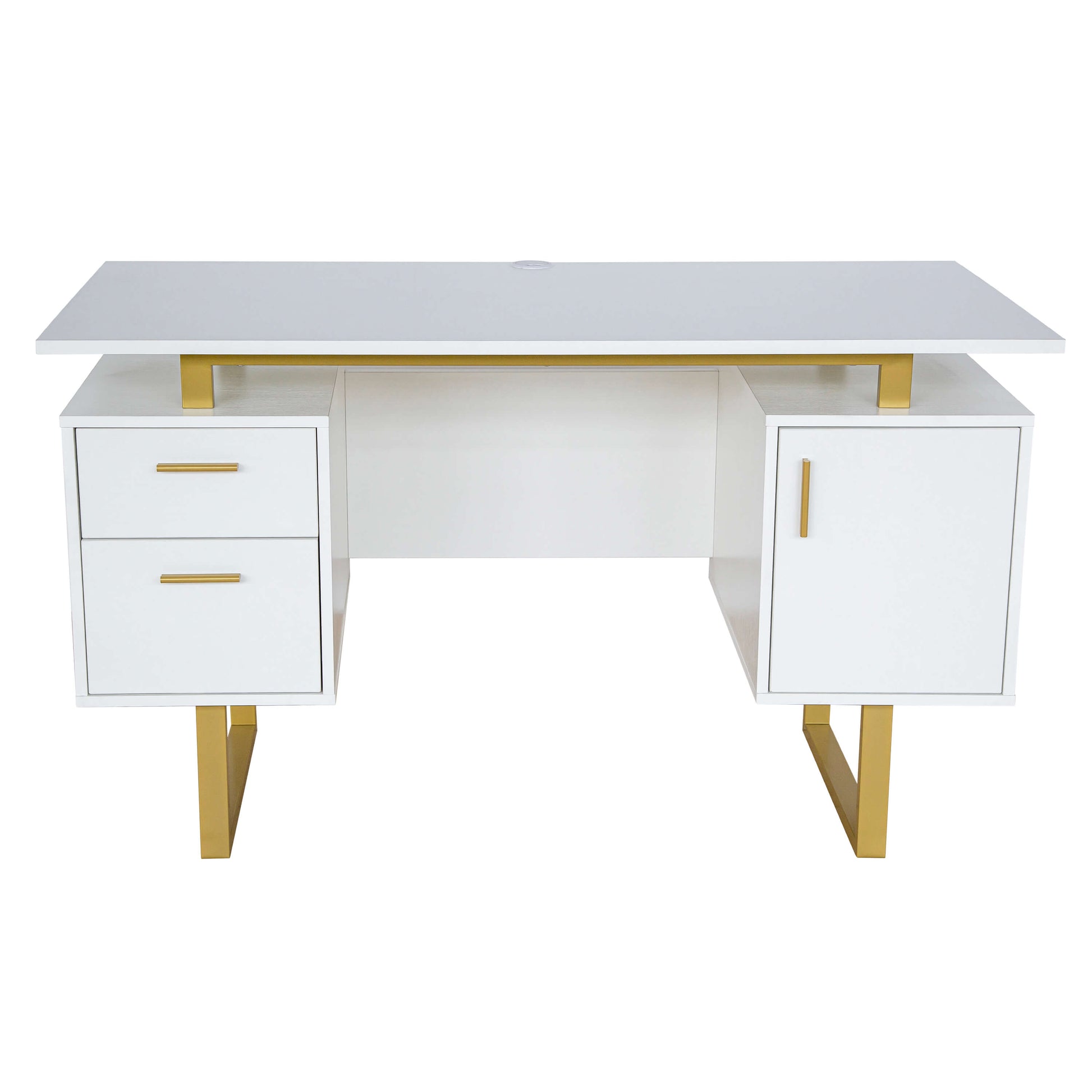 White and Gold Desk for Office with Drawers & Storage - Meissalivve