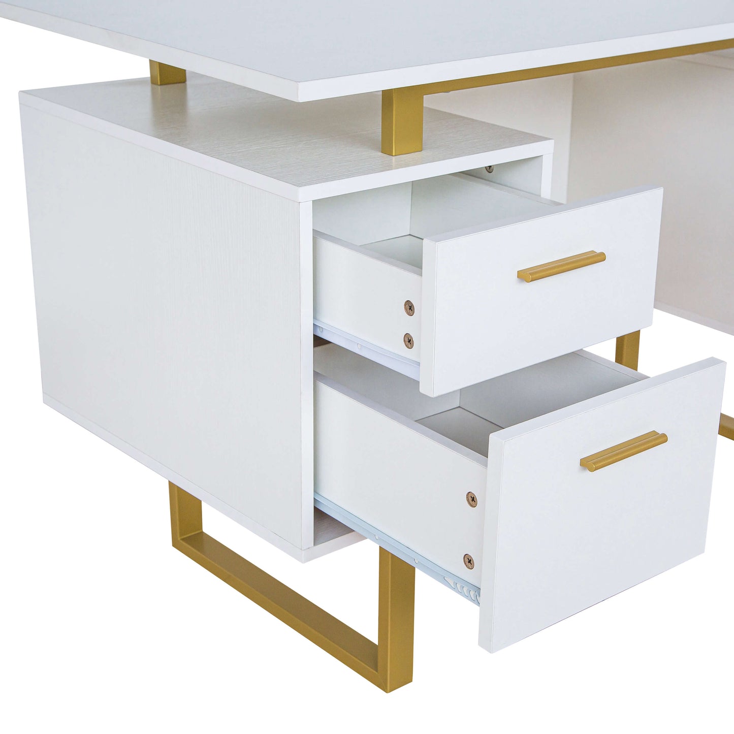 White and Gold Desk for Office with Drawers & Storage - Meissalivve