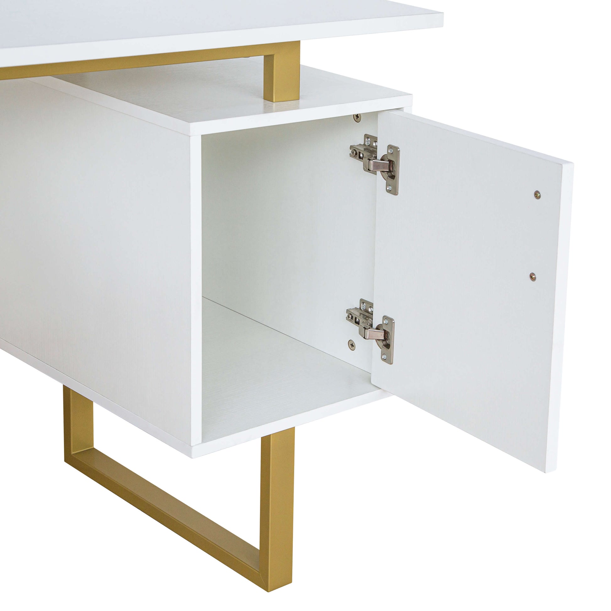 White and Gold Desk for Office with Drawers & Storage - Meissalivve