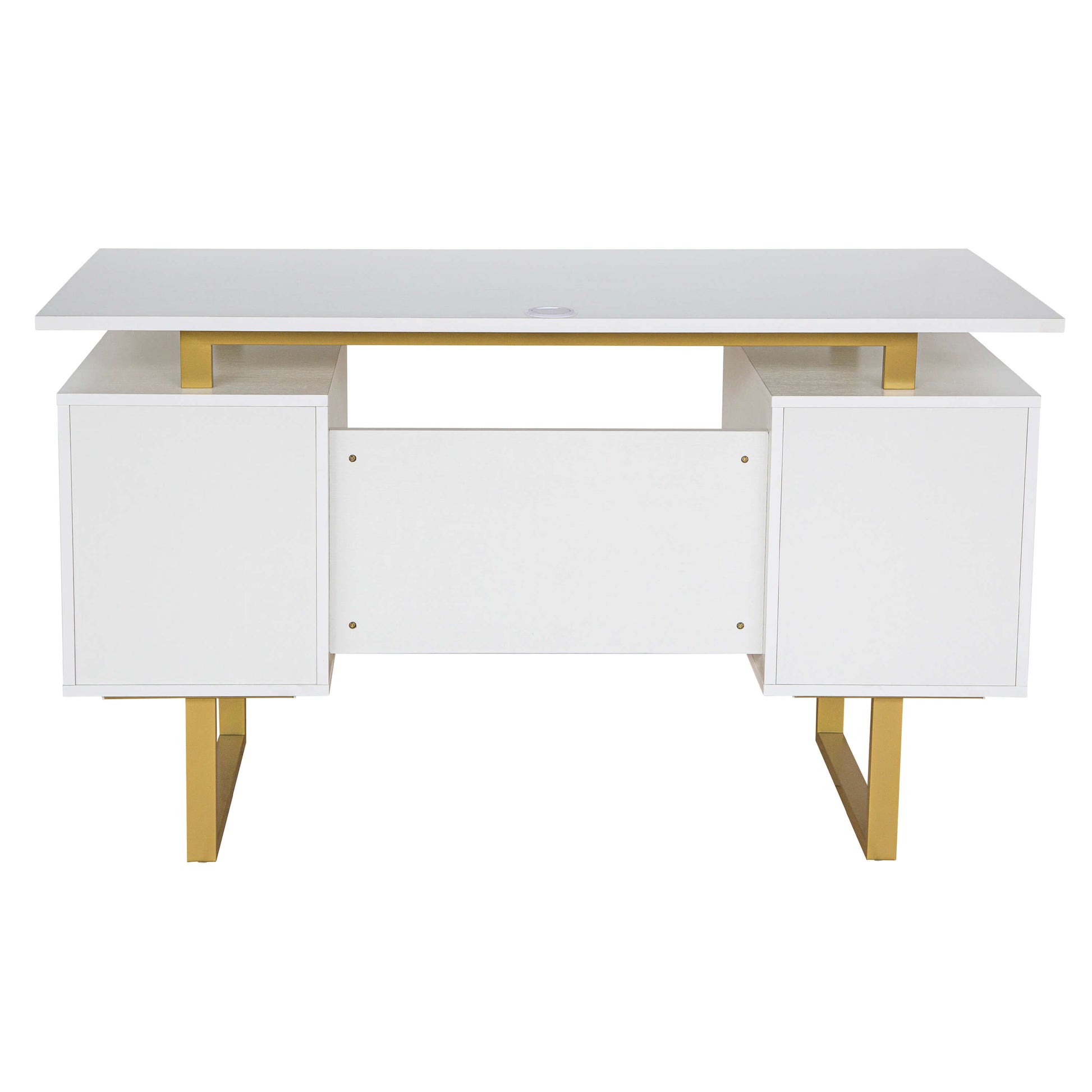 White and Gold Desk for Office with Drawers & Storage - Meissalivve