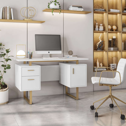 White and Gold Desk for Office with Drawers & Storage - Meissalivve