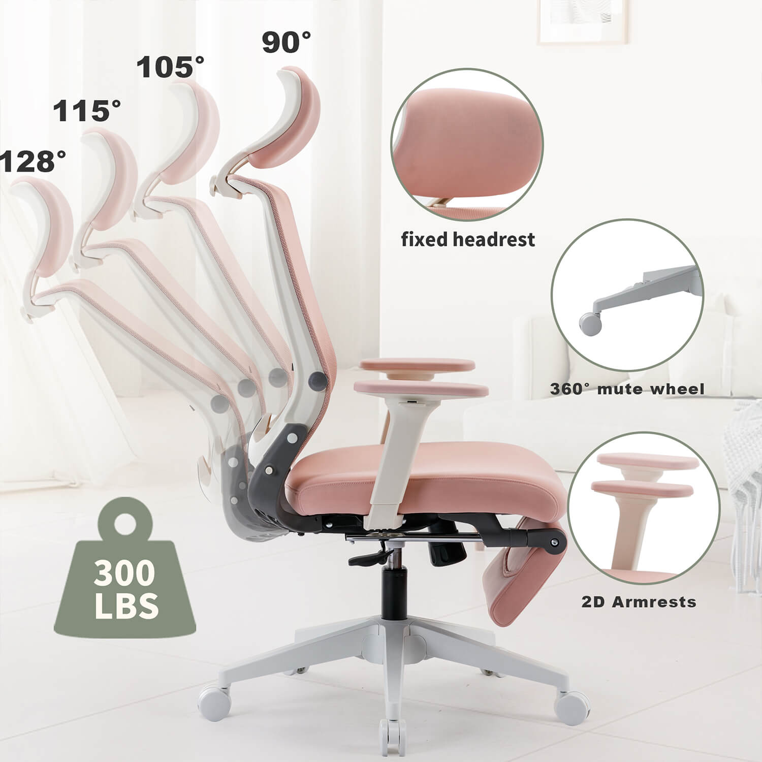 High Back Office Chair with 2d armrest and foot rest, tilt function max 128° - Meissalivve