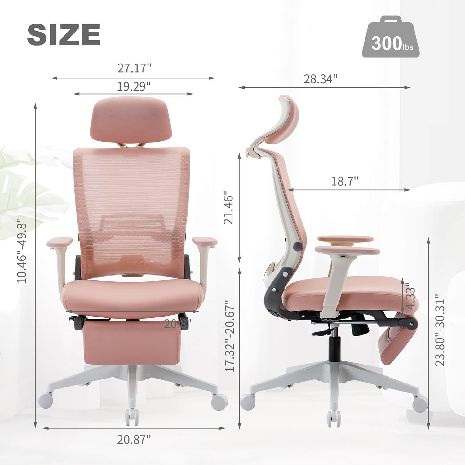 High Back Office Chair with 2d armrest and foot rest, tilt function max 128° - Meissalivve