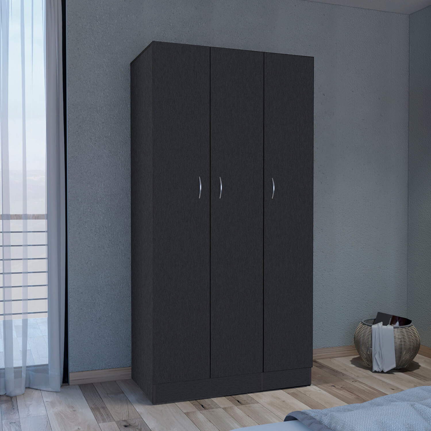 Westbury Wardrobe Armoire with 3-doors and 2-Inner Drawers, Black - Meissalivve