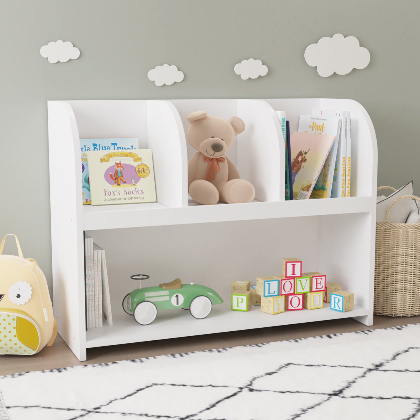 Kids Bookcase with 4 Compartments, Storage Book Shelf, Storage Display - Meissalivve