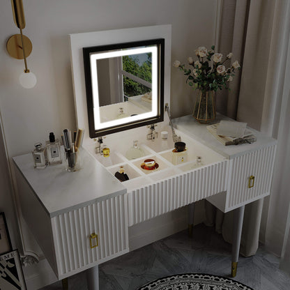 43.3" Modern Vanity Table Set with Flip-top Mirror and LED Light - Meissalivve