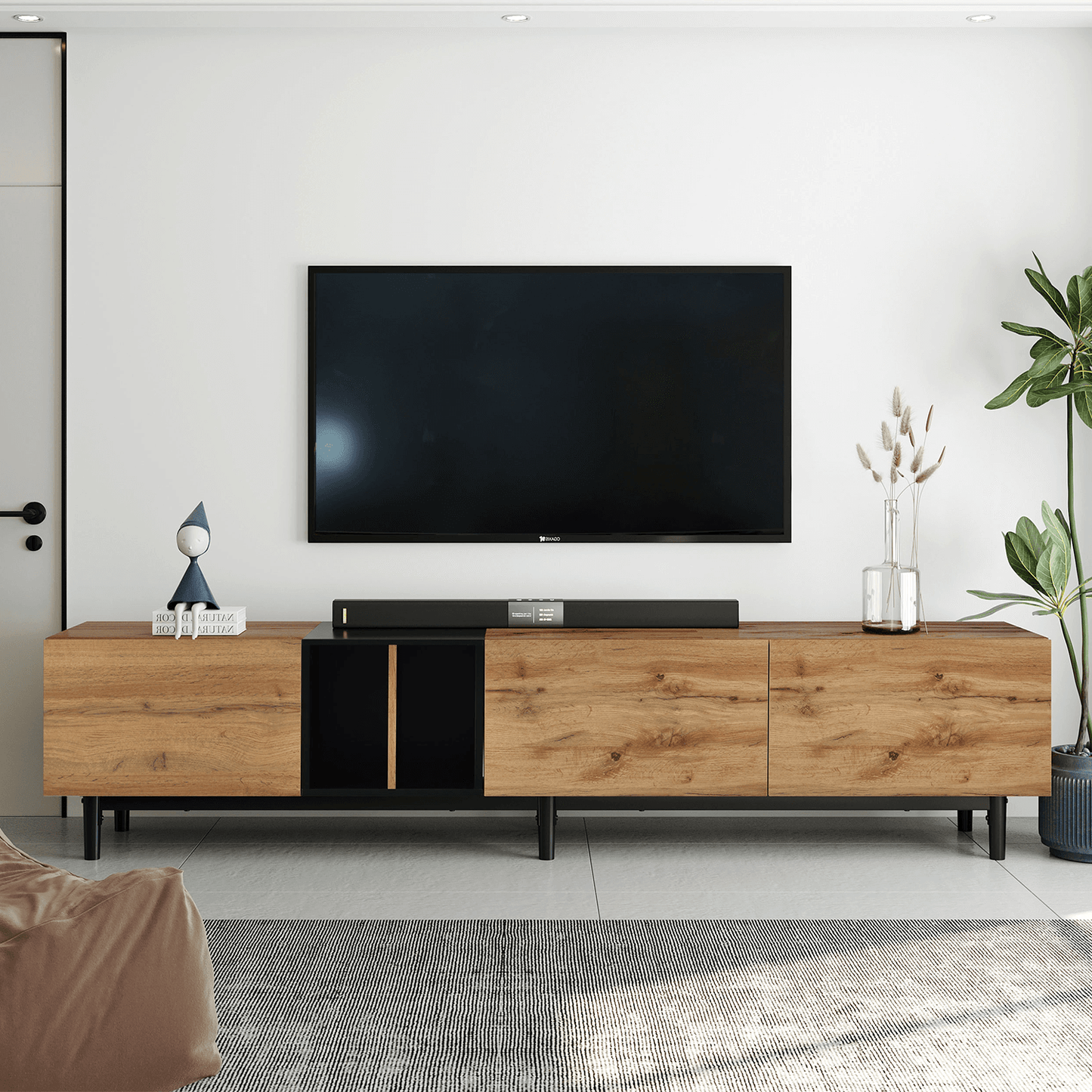 Modern TV Stand for 80'' TV, Media Console Table with Large Storage Cabinet - Meissalivve