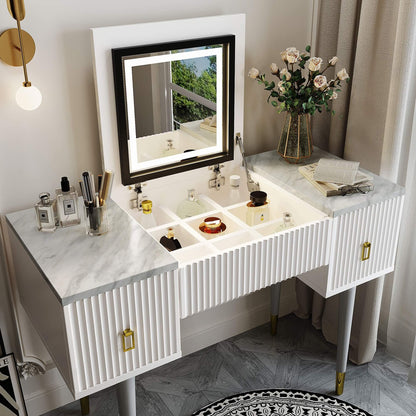 43.3" Modern Vanity Table Set with Flip-top Mirror and LED Light - Meissalivve