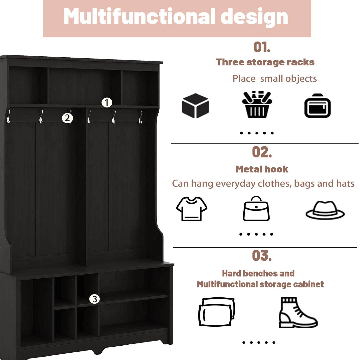 Modern Hallway Hall Tree, Multi-Functional Entryway Coat Rack - Meissalivve