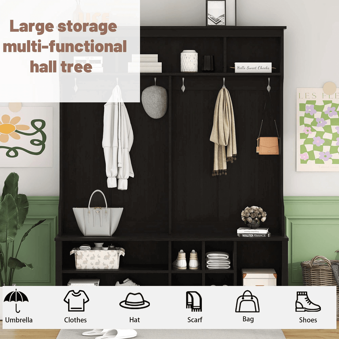 Modern Hallway Hall Tree, Multi-Functional Entryway Coat Rack - Meissalivve