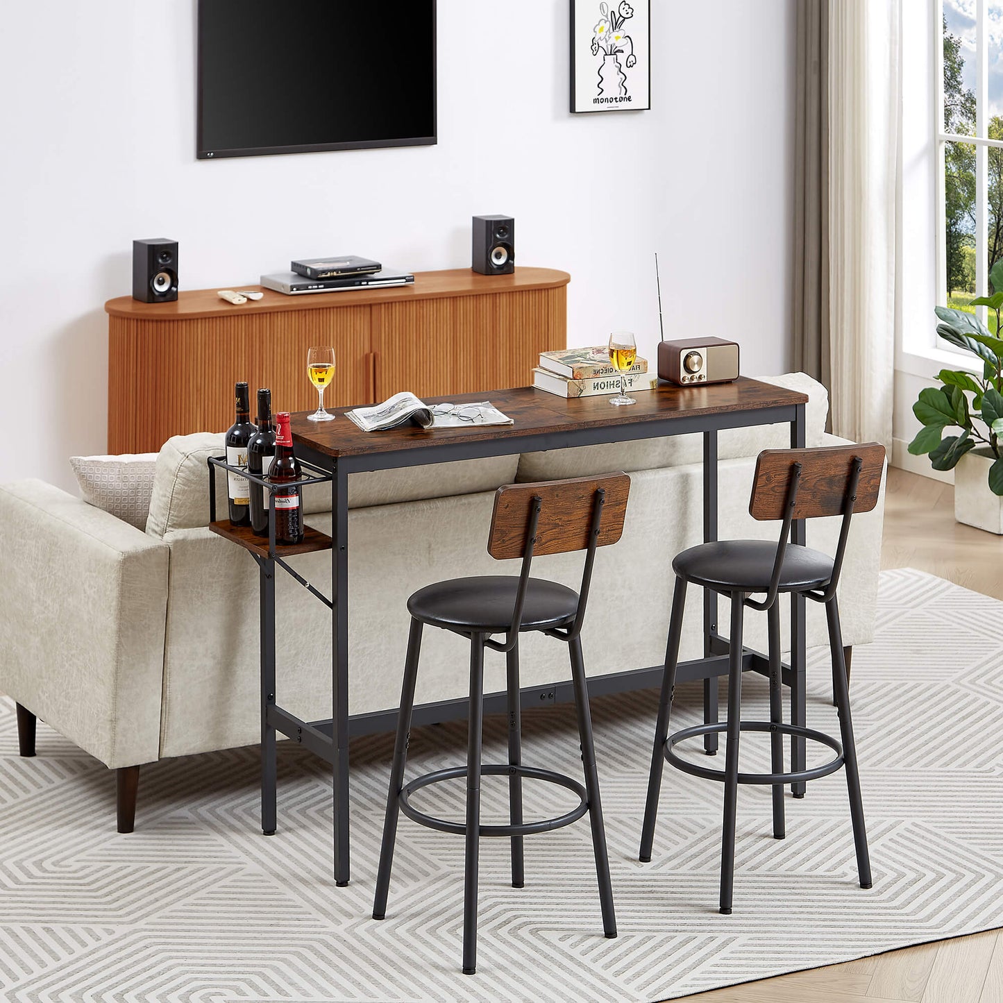 3-Piece Dining Bar Table&Chair Sets with Wine Bottle Storage Rack - Meissalivve