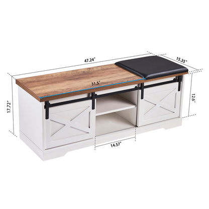 47 Inch Modern Farmhouse Sliding X Barn Door Litterbox Bench - Meissalivve