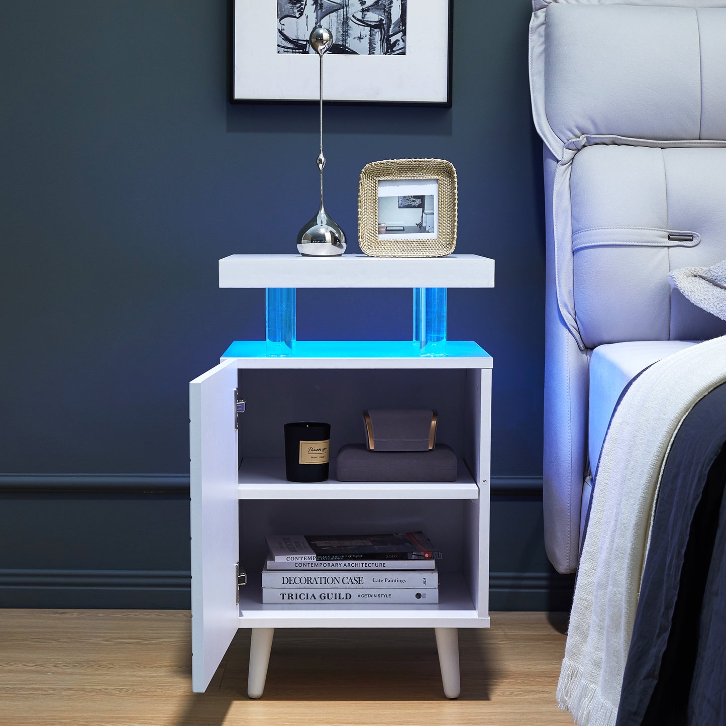 LED Nightstand Bedside Table End Tables Living Room with 4 Acrylic Columns - Meissalivve