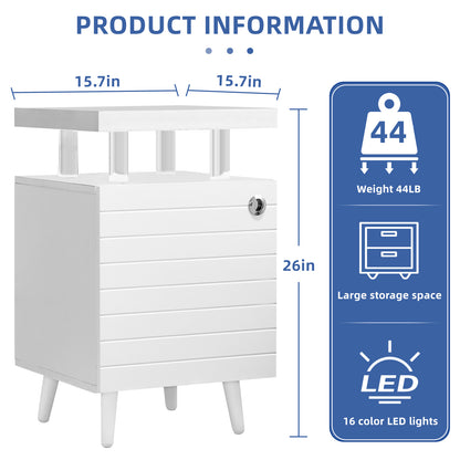 LED Nightstand Bedside Table End Tables Living Room with 4 Acrylic Columns - Meissalivve