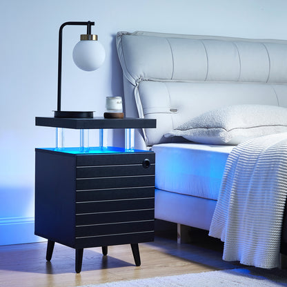 LED Nightstand Bedside Table End Tables Living Room with 4 Acrylic Columns - Meissalivve