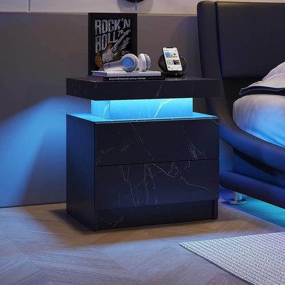 Nightstand LED Bedside Table Cabinet Lights End Side with 2 Drawers for Bedroom - Meissalivve